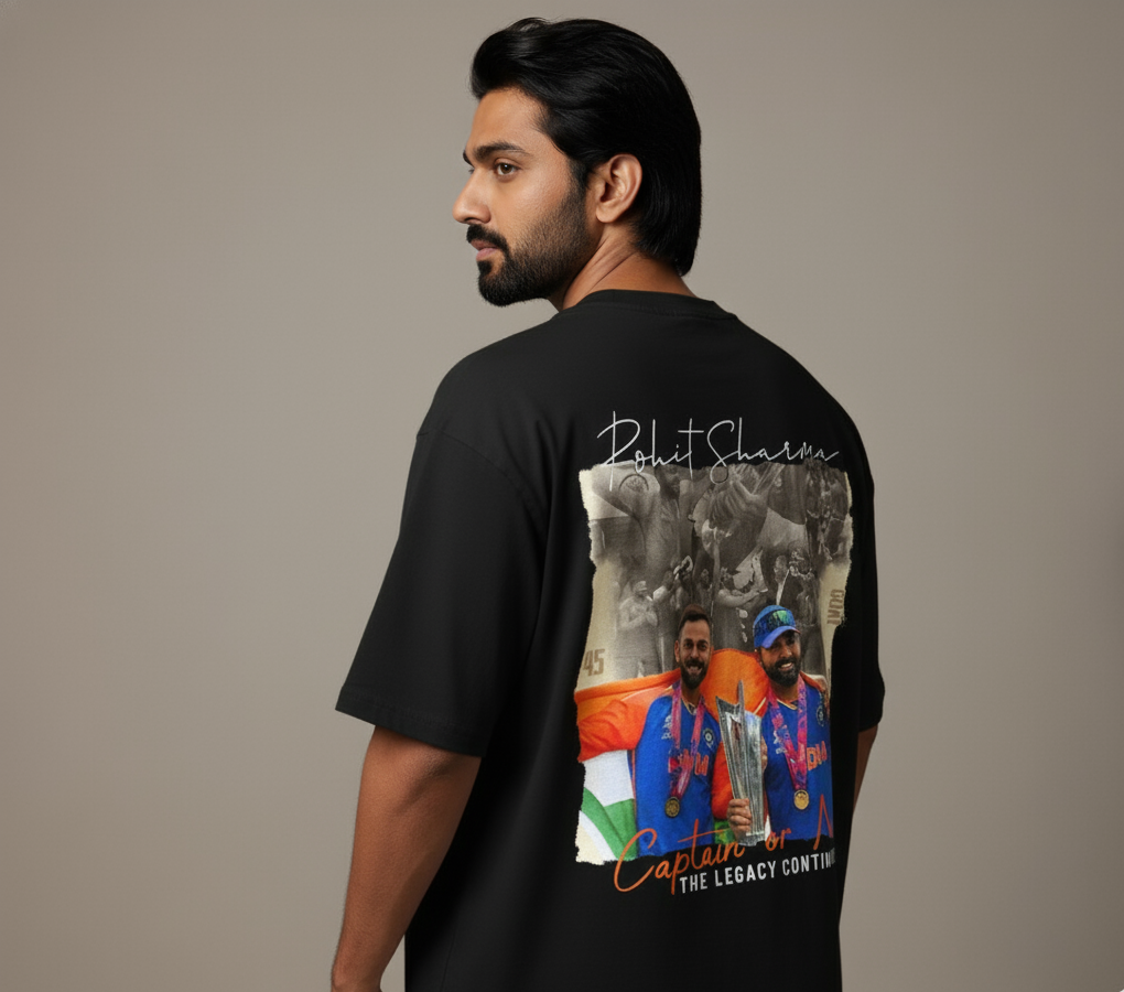 🏏 “Rohit ‘The Hitman’ Sharma – Legacy Continues” Oversized Black T-Shirt