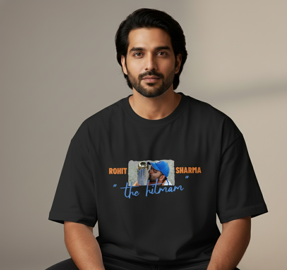 🏏 “Rohit ‘The Hitman’ Sharma – Legacy Continues” Oversized Black T-Shirt