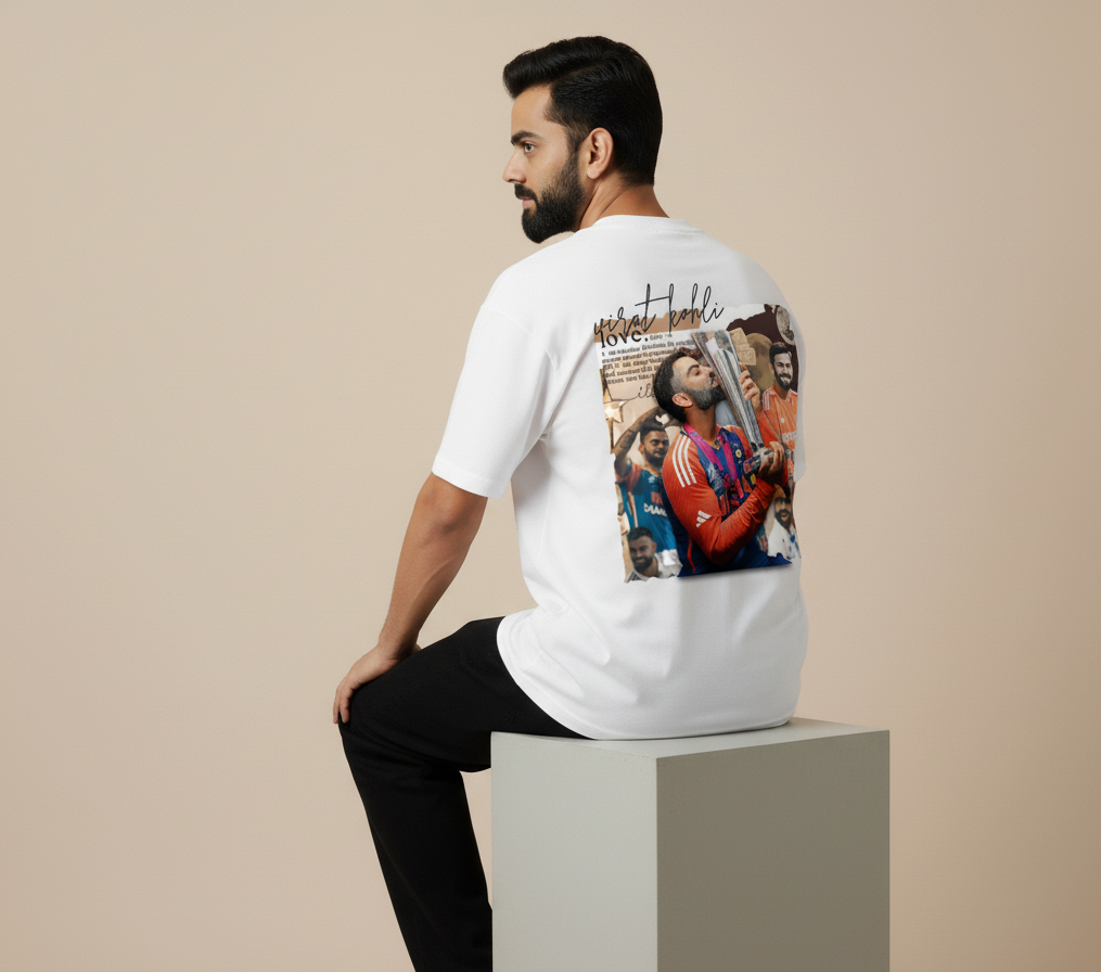 Virat Kohli Victory Tribute Oversized Standard T-Shirt– Limited Edition(Q) White