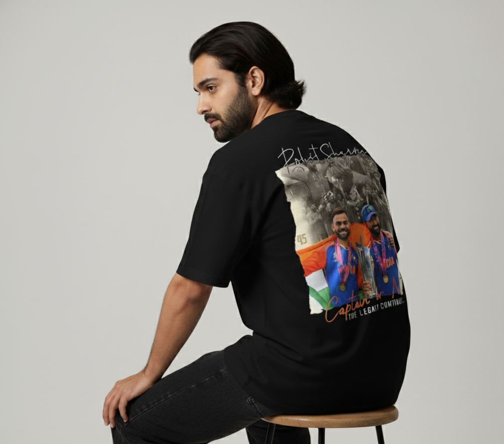 🏏 “Rohit ‘The Hitman’ Sharma – Legacy Continues” Oversized Black T-Shirt