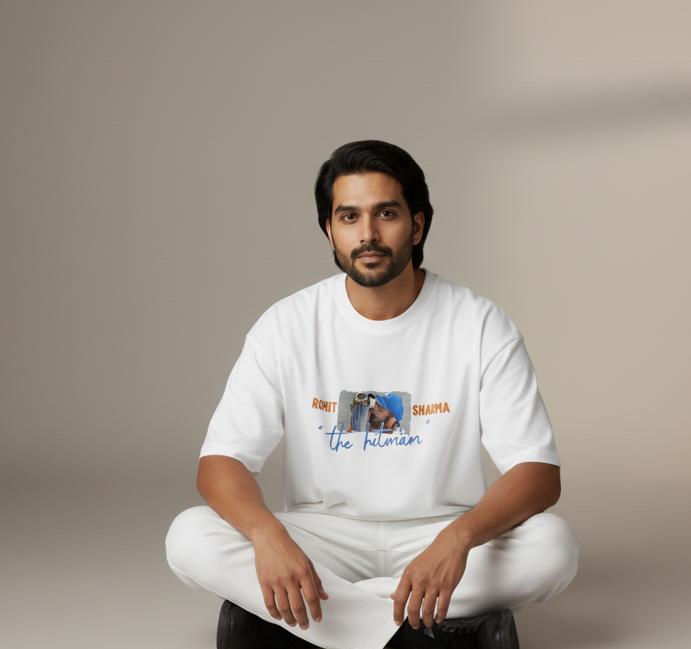 🏏 “Rohit ‘The Hitman’ Sharma – Legacy Continues” Oversized White T-Shirt