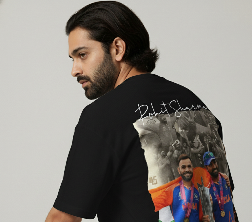 🏏 “Rohit ‘The Hitman’ Sharma – Legacy Continues” Oversized Black T-Shirt