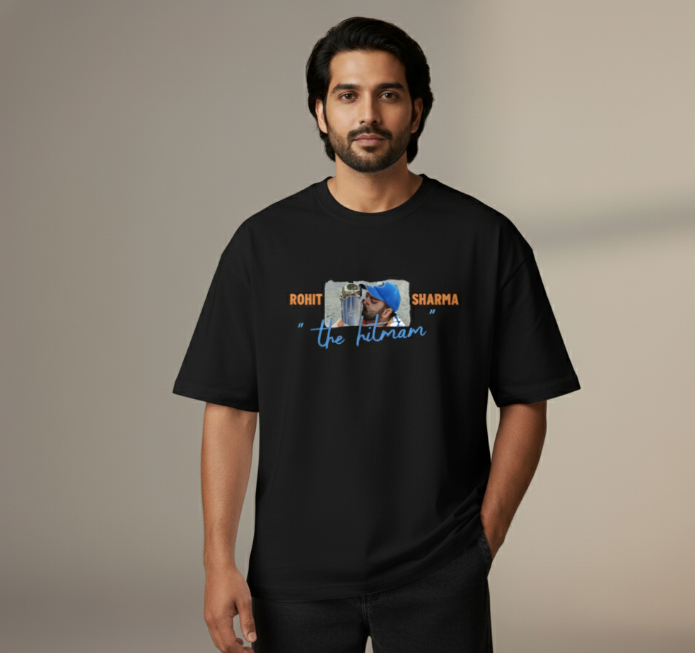 🏏 “Rohit ‘The Hitman’ Sharma – Legacy Continues” Oversized Black T-Shirt
