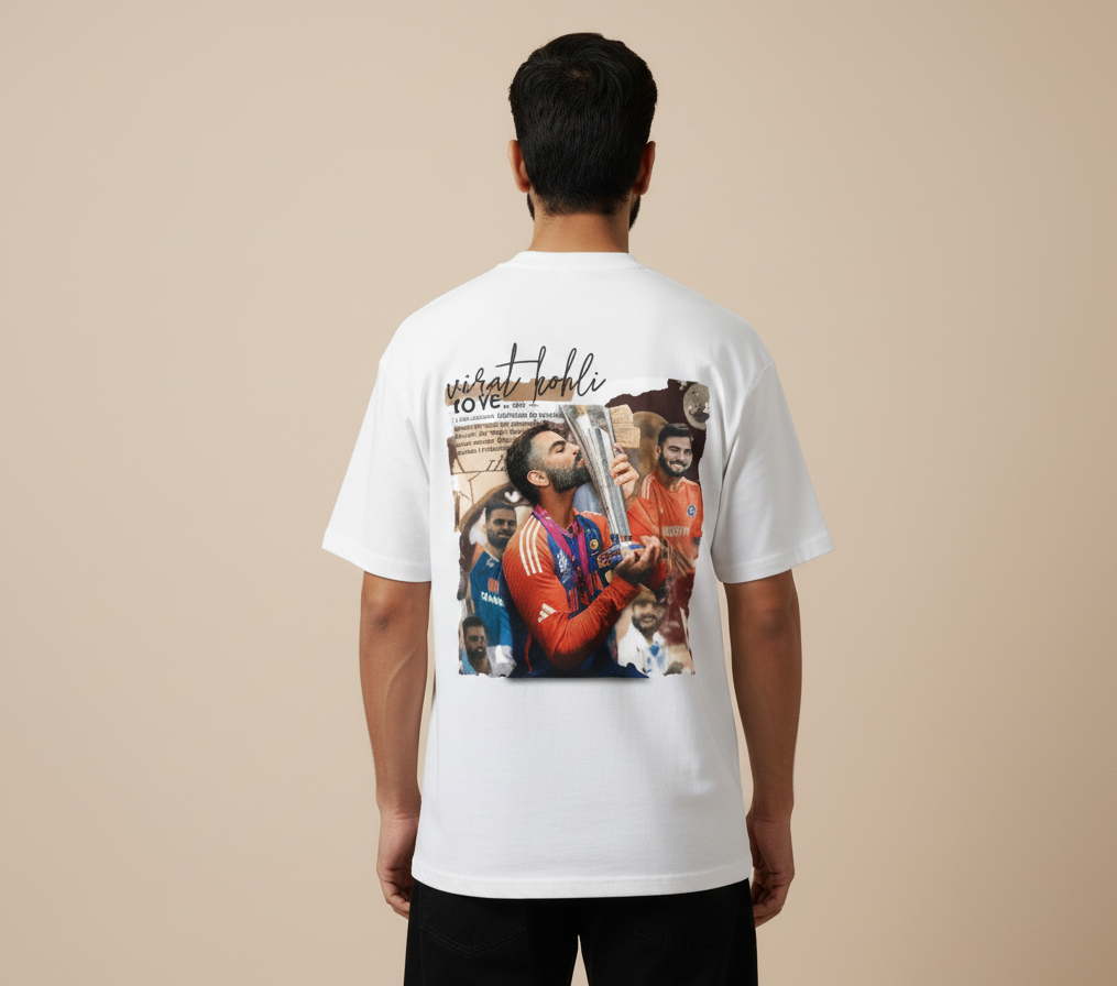 Virat Kohli Victory Tribute Oversized Standard T-Shirt– Limited Edition(Q) White
