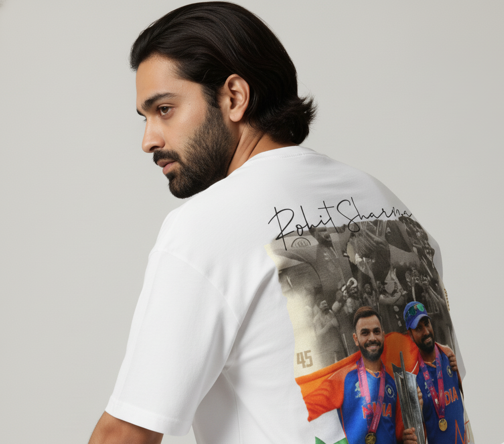 🏏 “Rohit ‘The Hitman’ Sharma – Legacy Continues” Oversized White T-Shirt
