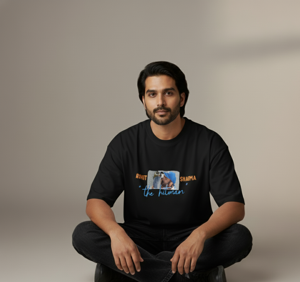 🏏 “Rohit ‘The Hitman’ Sharma – Legacy Continues” Oversized Black T-Shirt
