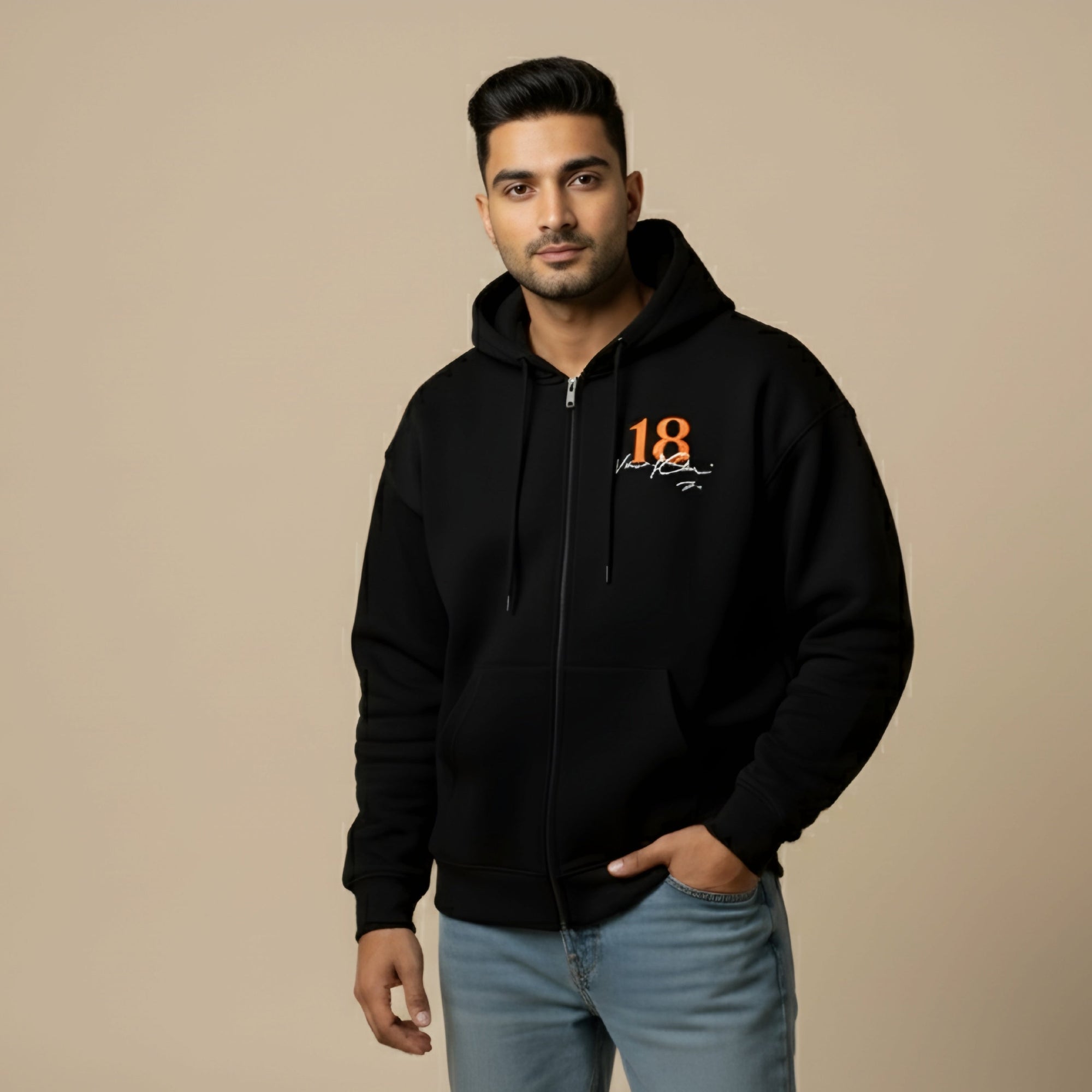 Virat 18 Signature Zip Hoodie(Q) — Premium Heavyweight Streetwear