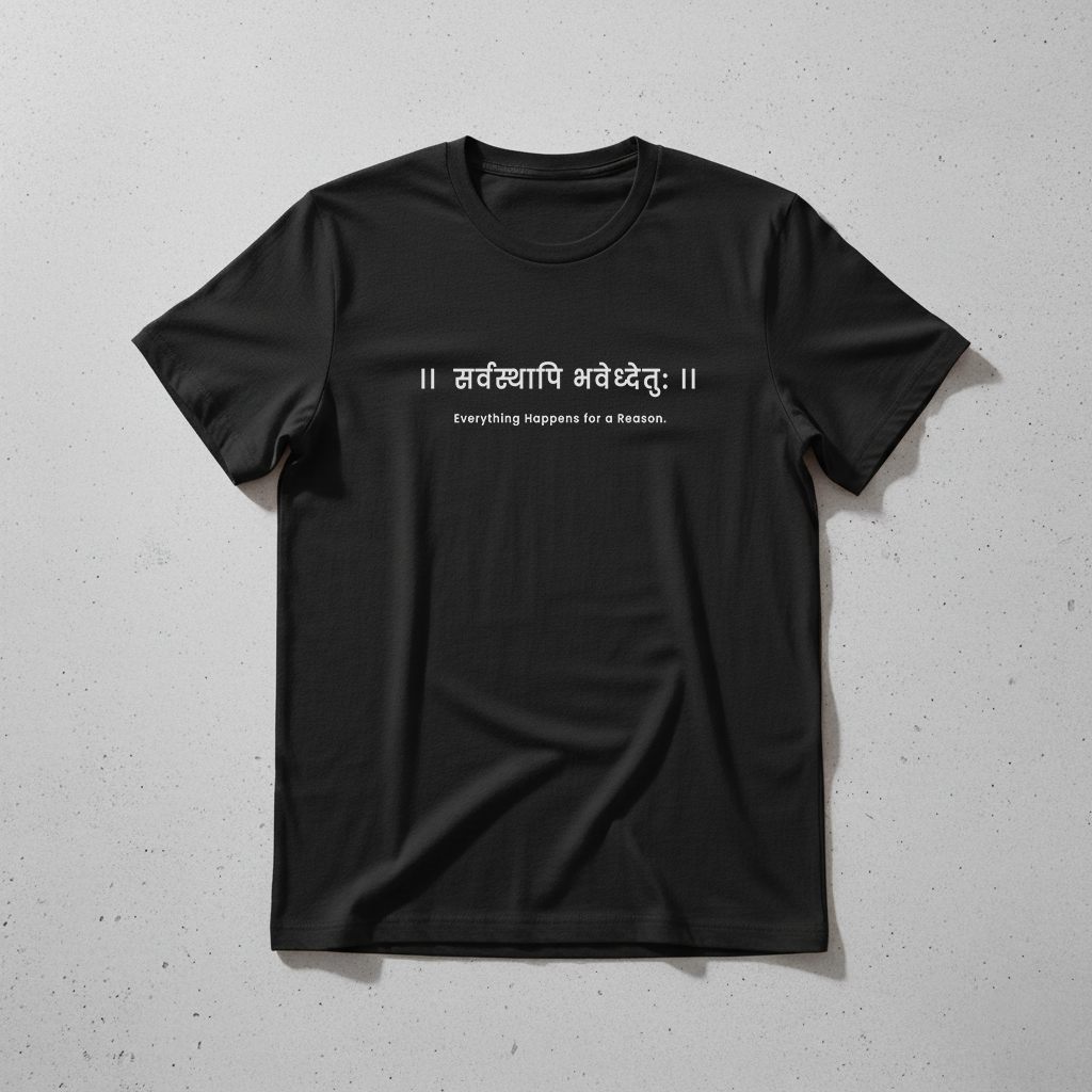 Sanskrit: Sarvasyāpi Bhavedhetuḥ(सर्वस्यापि भवेद्धेतुः)  T-shirt